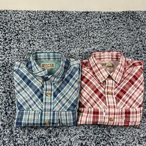 Lot of (2) Duluth Trading Button Up Shirts Mens Medium Vented Lightweight Plaid